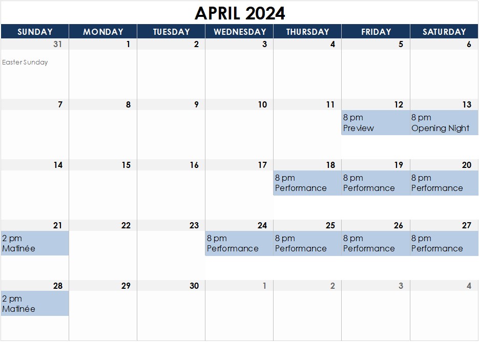 Calendar of show dates